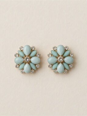 VTG Flower Stud Earrings ~ Retro Starburst Flower Charms ~ Gold Tone Crystal